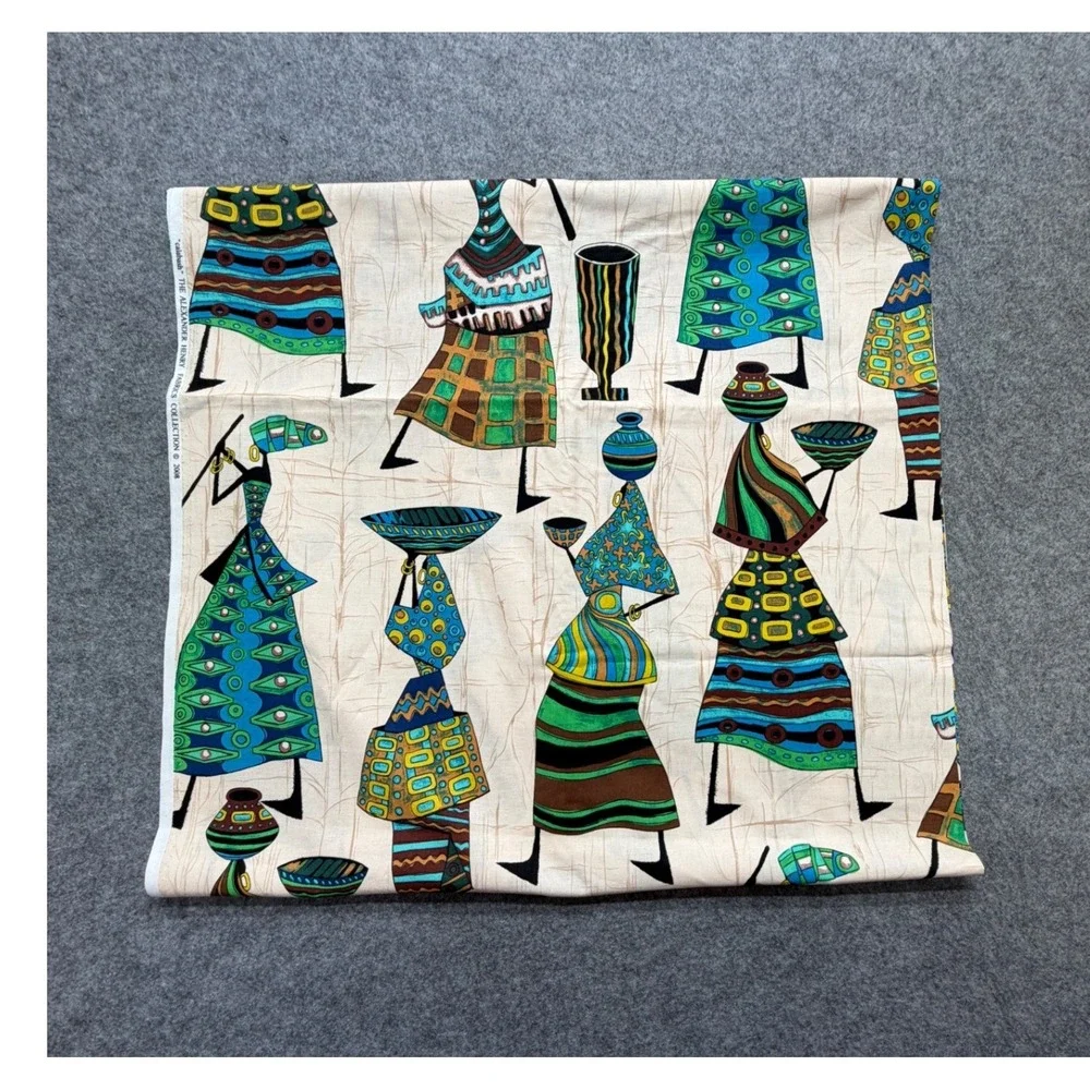 Alexander Henry Calabash Fabric 2008 African Motif Cotton Remnant 70x43 Teal